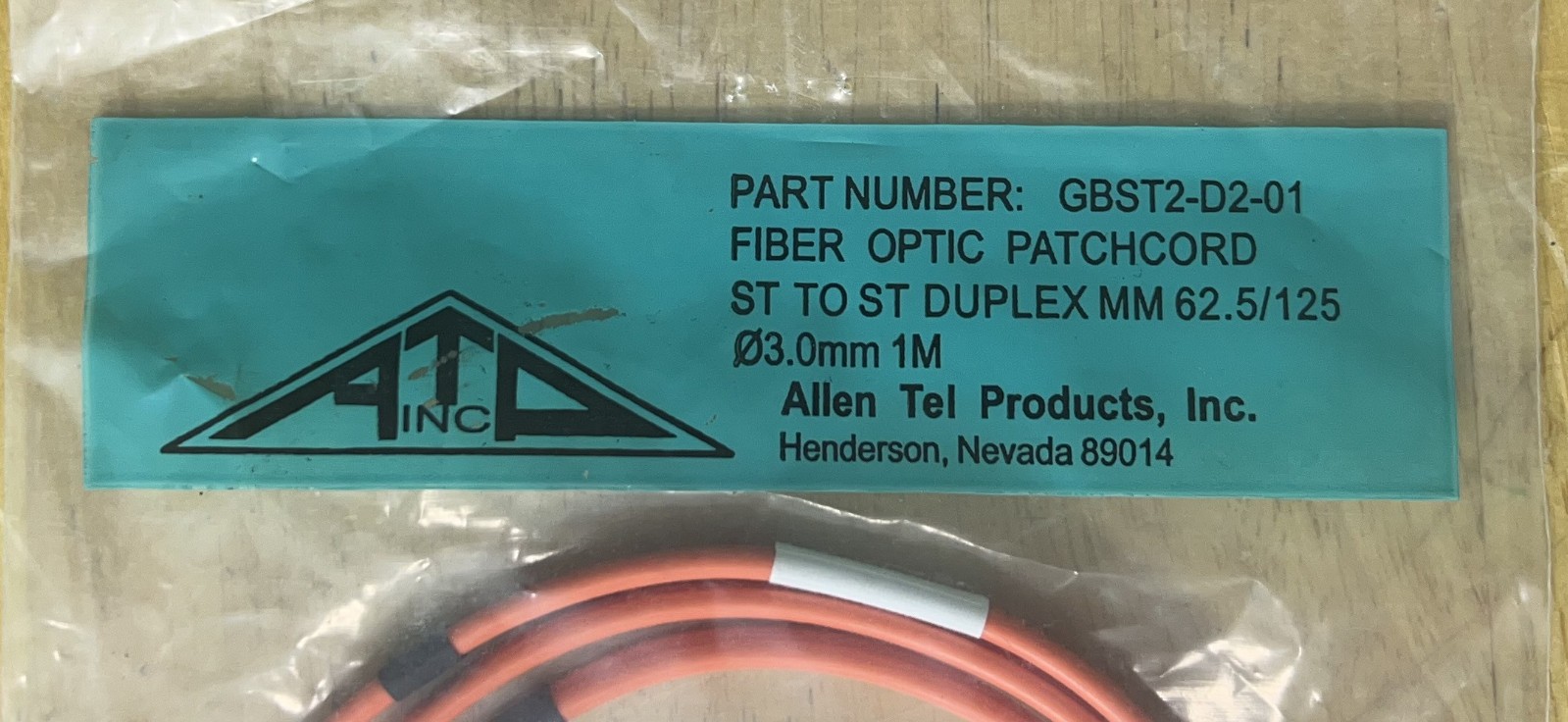 QTY 5 Allen Tel Products GBST2-D2-01 Fiber Optic Jumper Cable 1 meter long