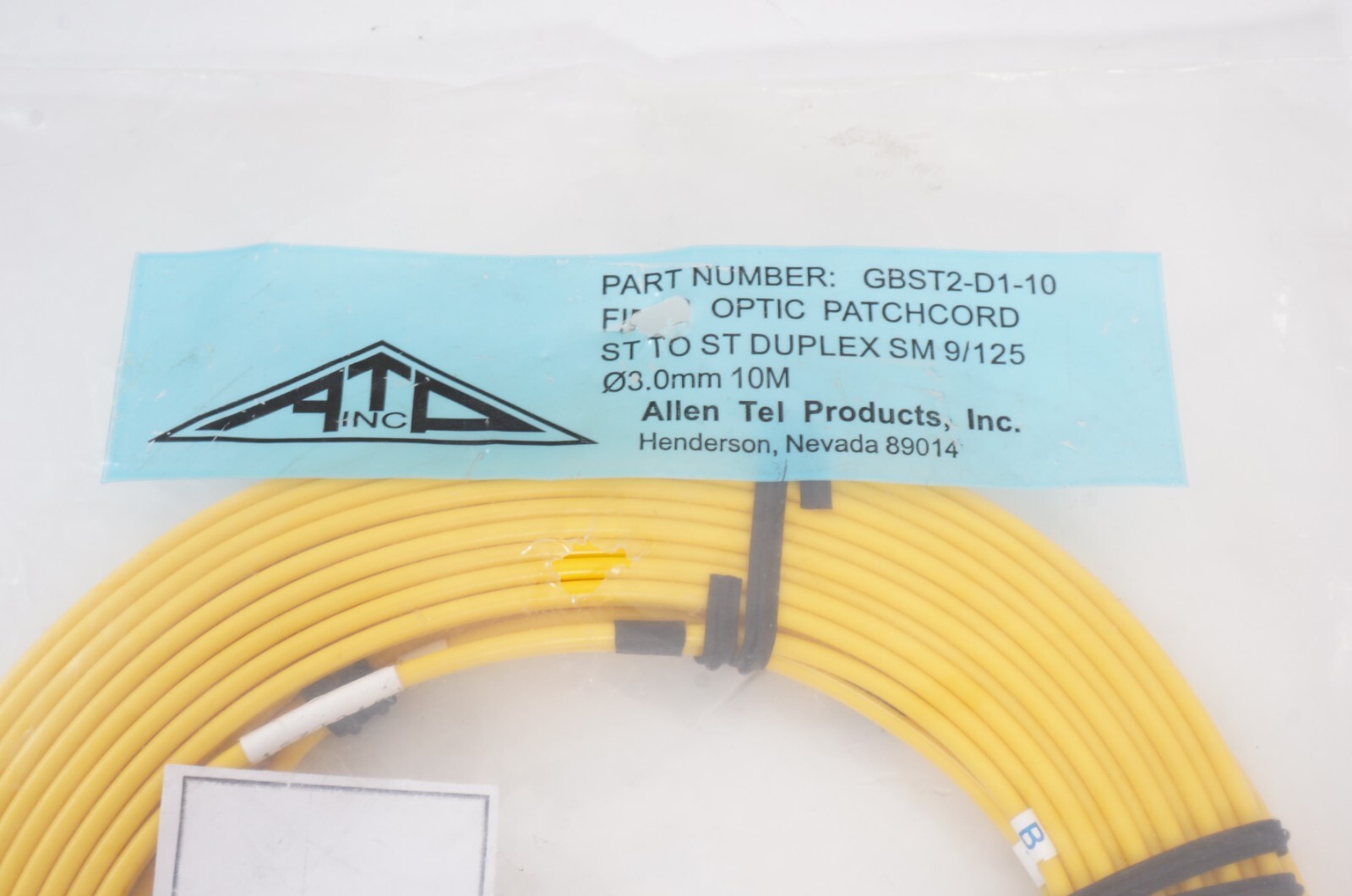 Allen Tel GBST2-D1-10 Duplex ST to ST Fiber Optic Patch Cord, Singlemode, 10 M