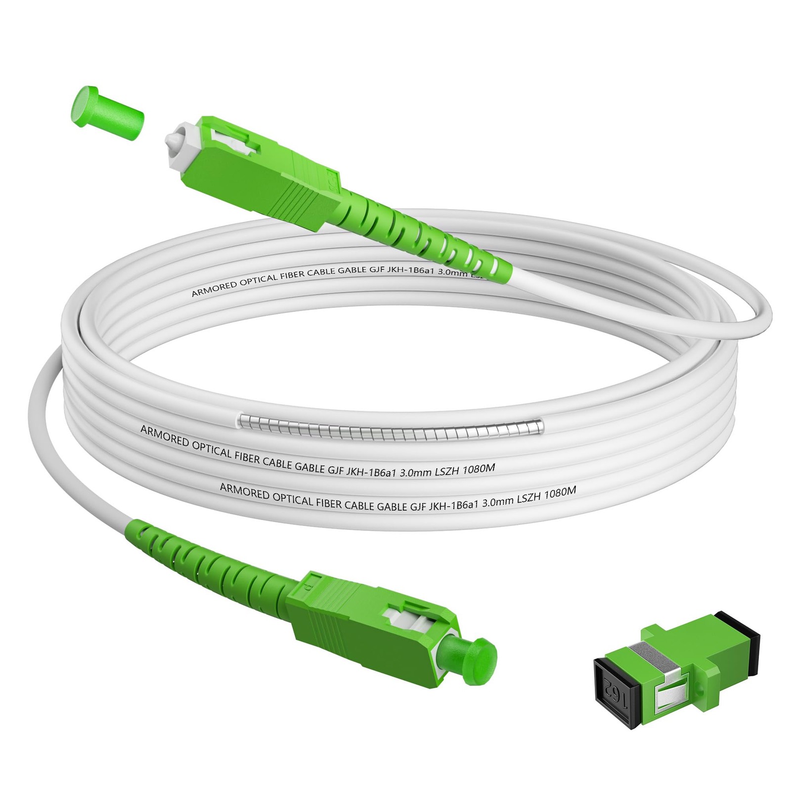 30FT SC/APC to Fiber Optic Internet Cable, Armored Single 30FT, White
