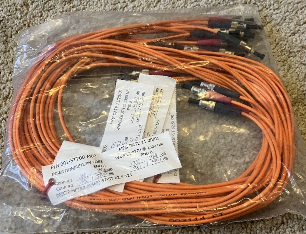 5 PACK LOT 2m ST-ST Duplex 62.5/125 Multimode Fiber Patch Cable Orange 2 Meter