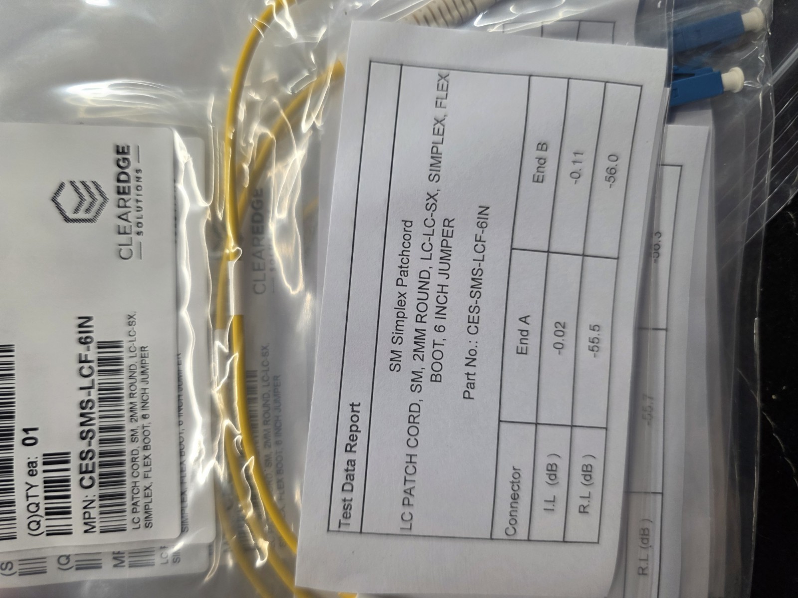 52 Clearedge Patch Cord Cables LC 2mm SX 8″