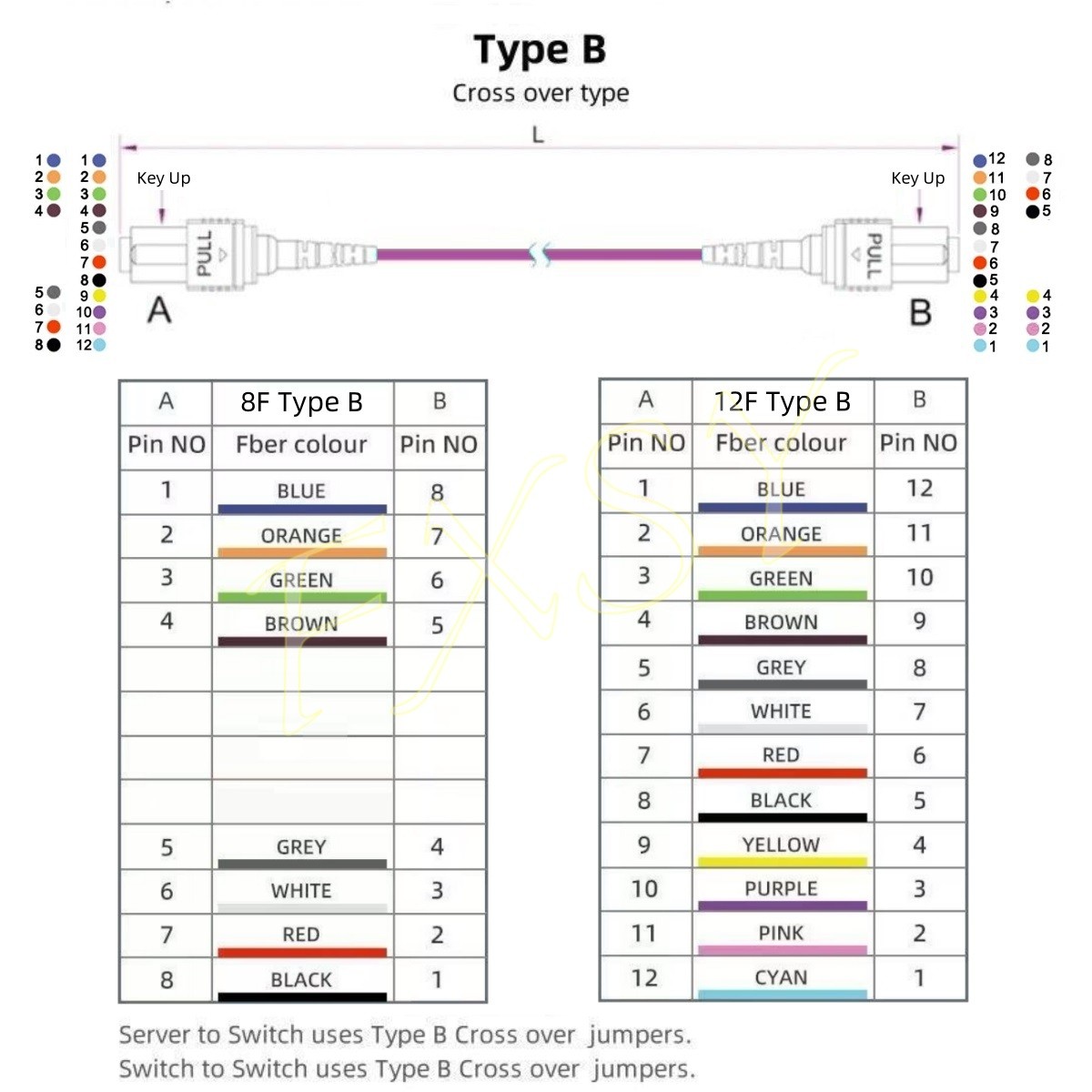 1-10M MPO Female to MPO Female OM4 Fiber Optic Patch Cord 12 Core Type B MTP lot