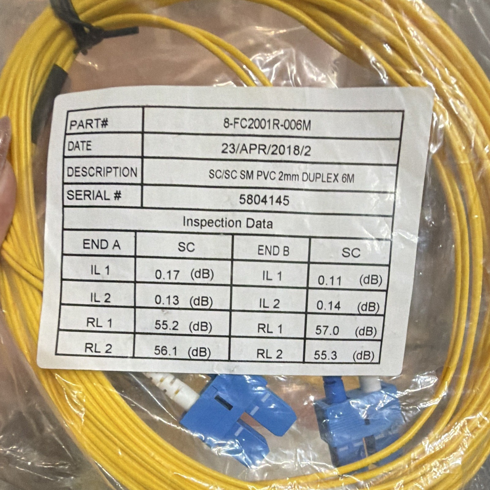 Single-Mode Duplex Yellow Fiber Patch Cable SC-SC 6m, LC-ST, SM 9/125