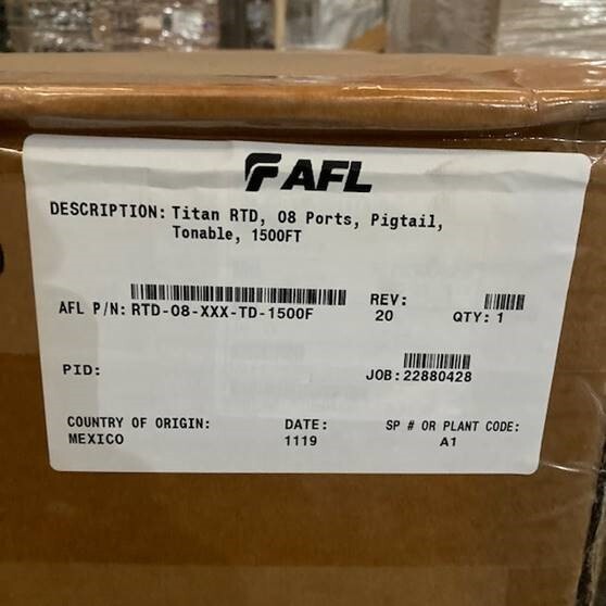AFL RTD-08-XXX-TD-1500F Multiport 8 Port Pigtail, Tonable, 1500ft (NIB)