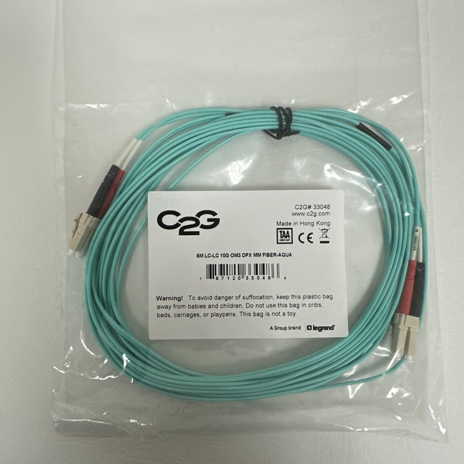 Lot of 4x Legrand C2G 33048 5M 16.4FT LC-LC 10G OM3 DPX MM Fiber Cable – Aqua
