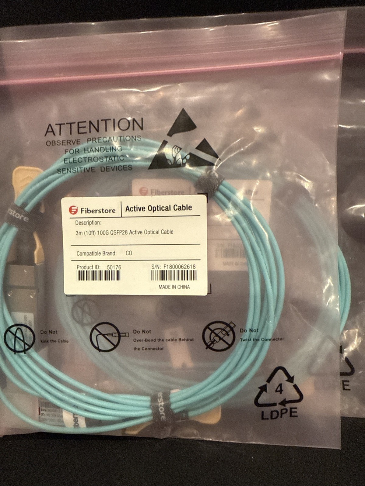 Fiberstore Active Optical Cable 3m 100g QSFP28