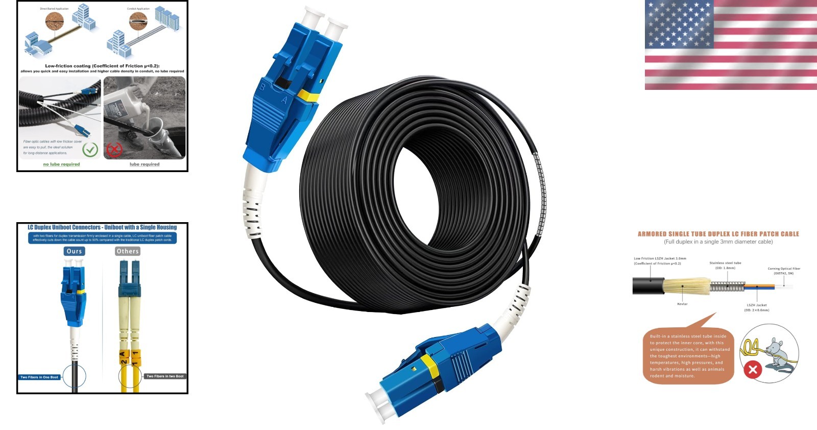 100ft Uniboot LC to LC Outdoor Armored Fiber Patch Cable – 10Gbps, Durable & …