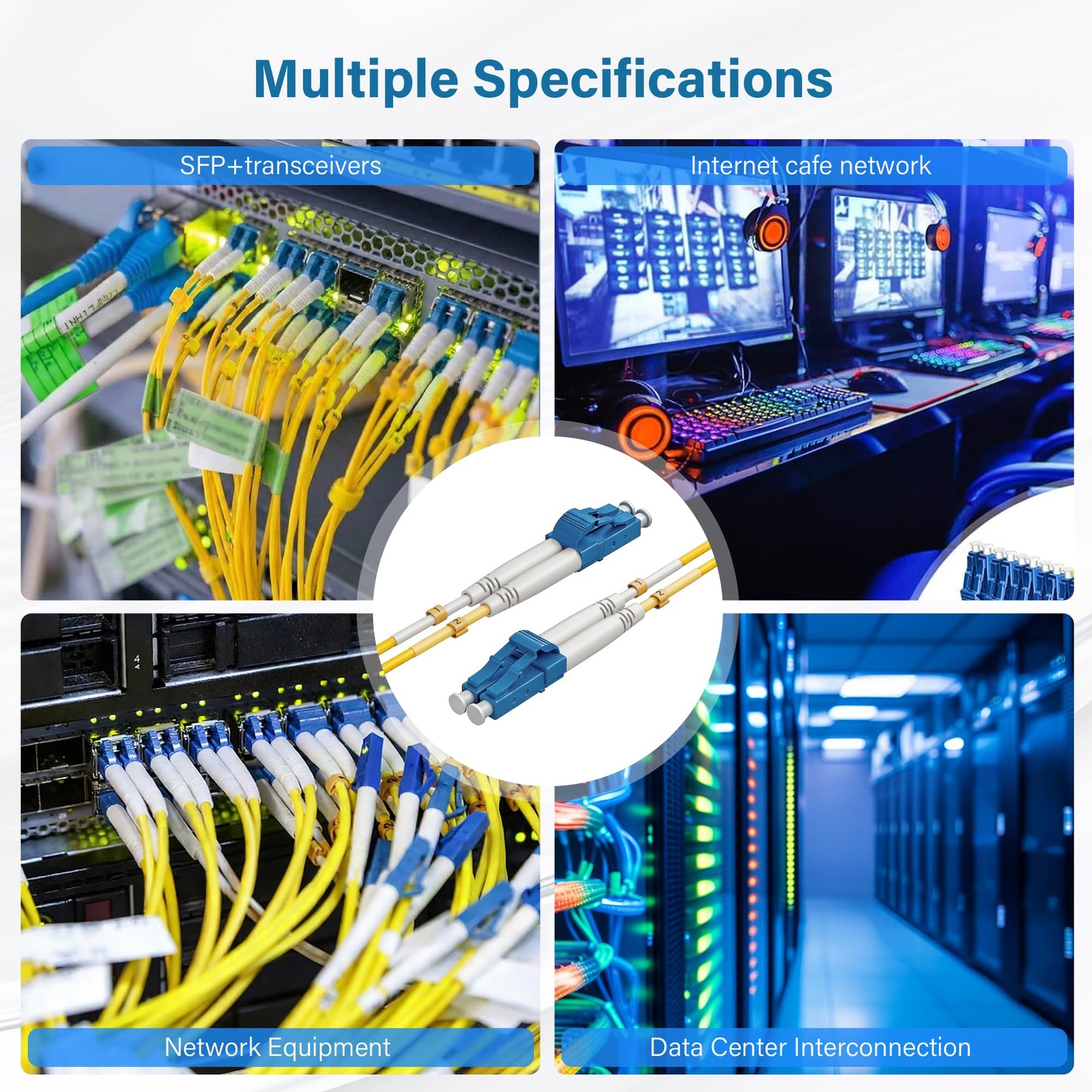 LC to LC OS2 Single Mode Fiber Patch Cable Duplex UPC SMF Yellow Cord 2 FT