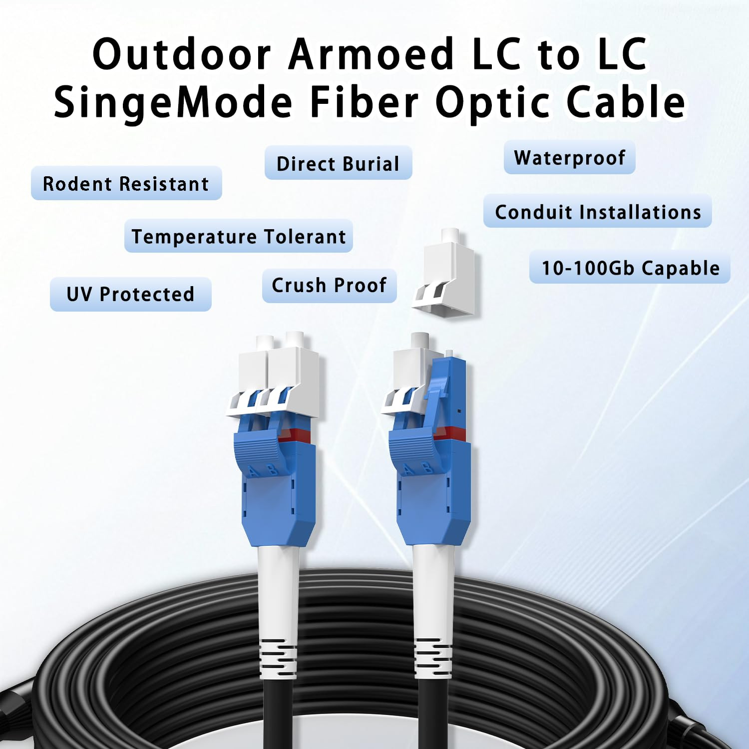 150M/492FT LC to LC Armored Outdoor Fiber Optic Cable, Single Mode Duplex 9/125Μ