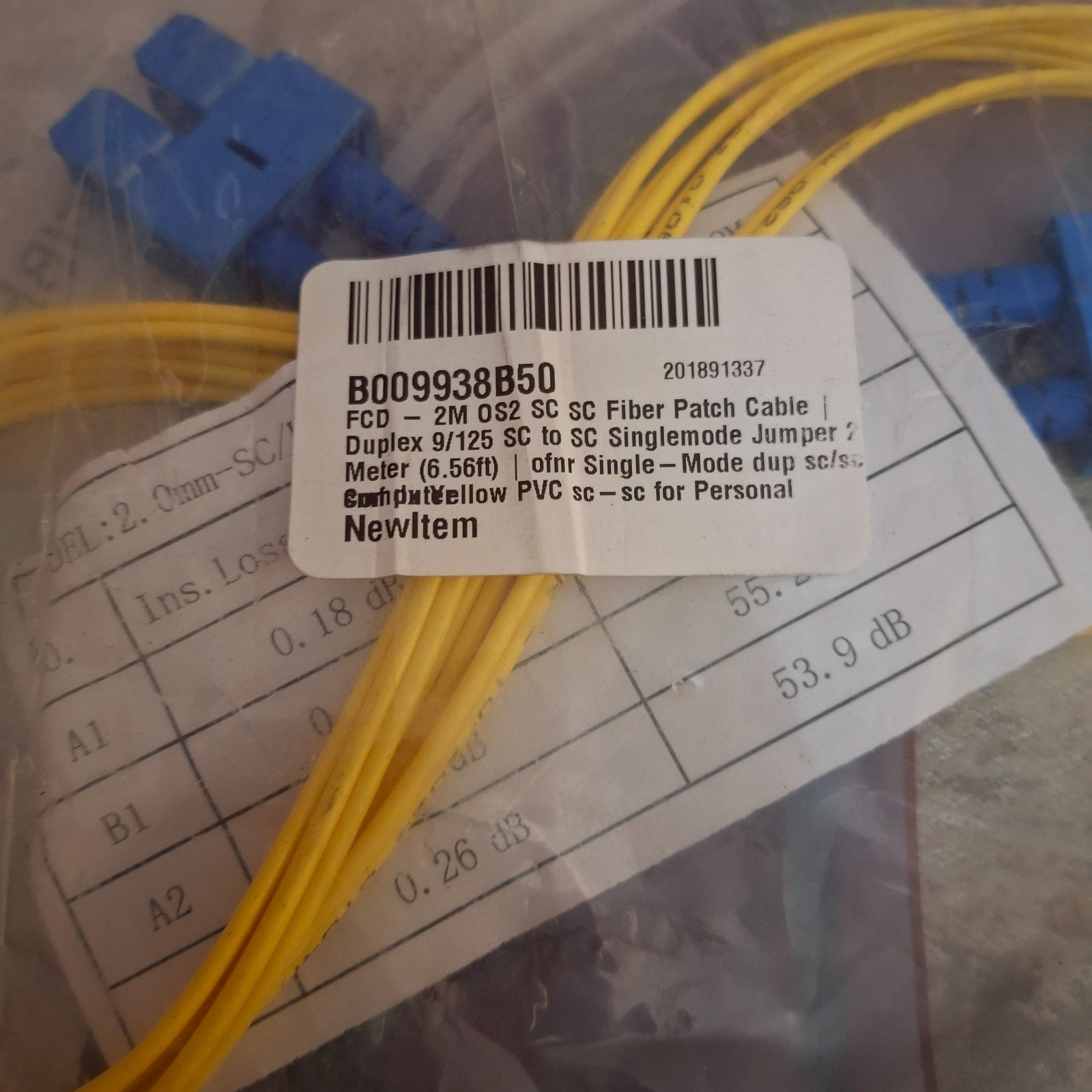 FCD Fiber Optic Patch Cable 2M OS2 SC to SC Duplex 9/125 SingleMode Jumper