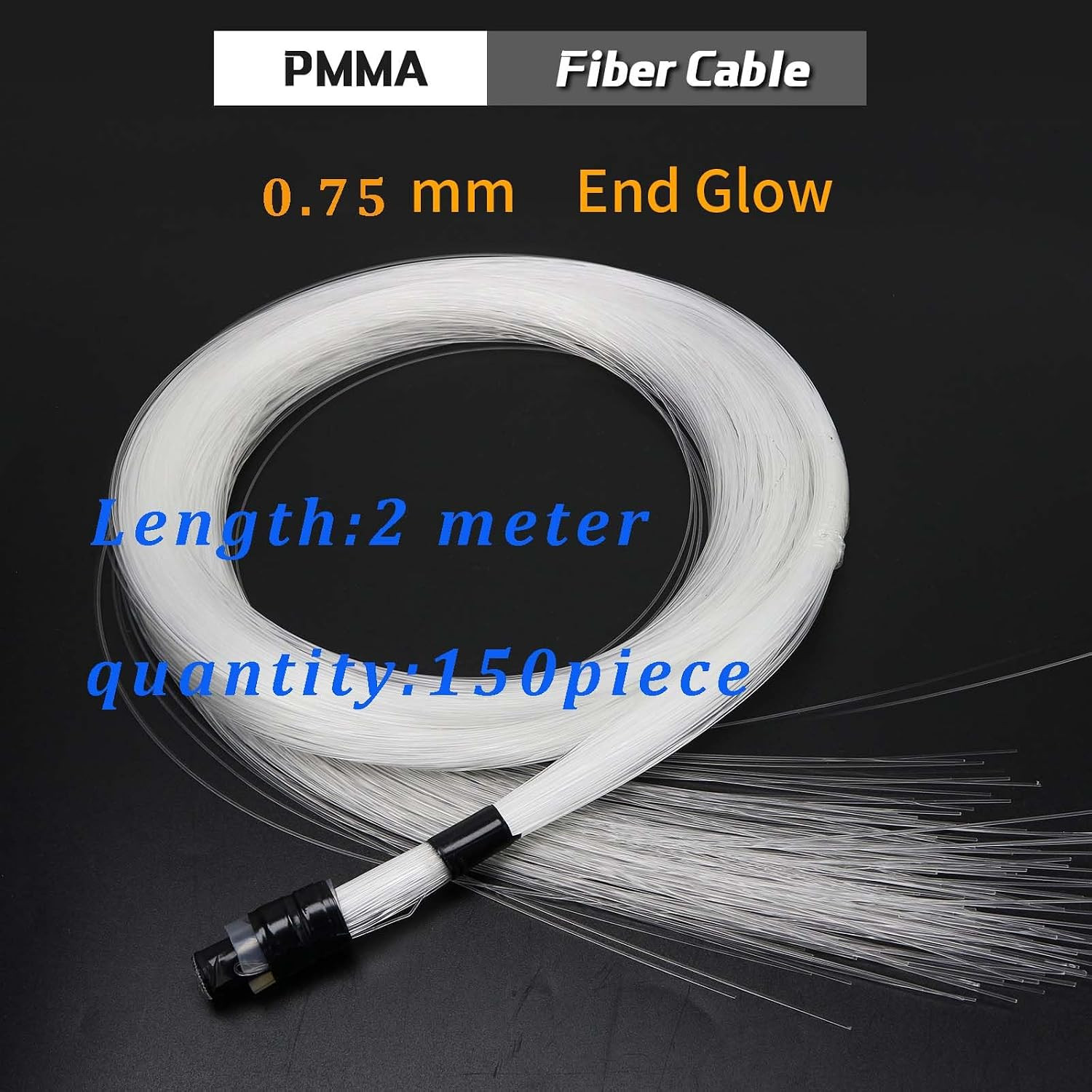 End Glow Fiber Optic Light Cable, AZIMOM PMMA 150Pcs 0.03In 6.5Ft Fiber Starligh