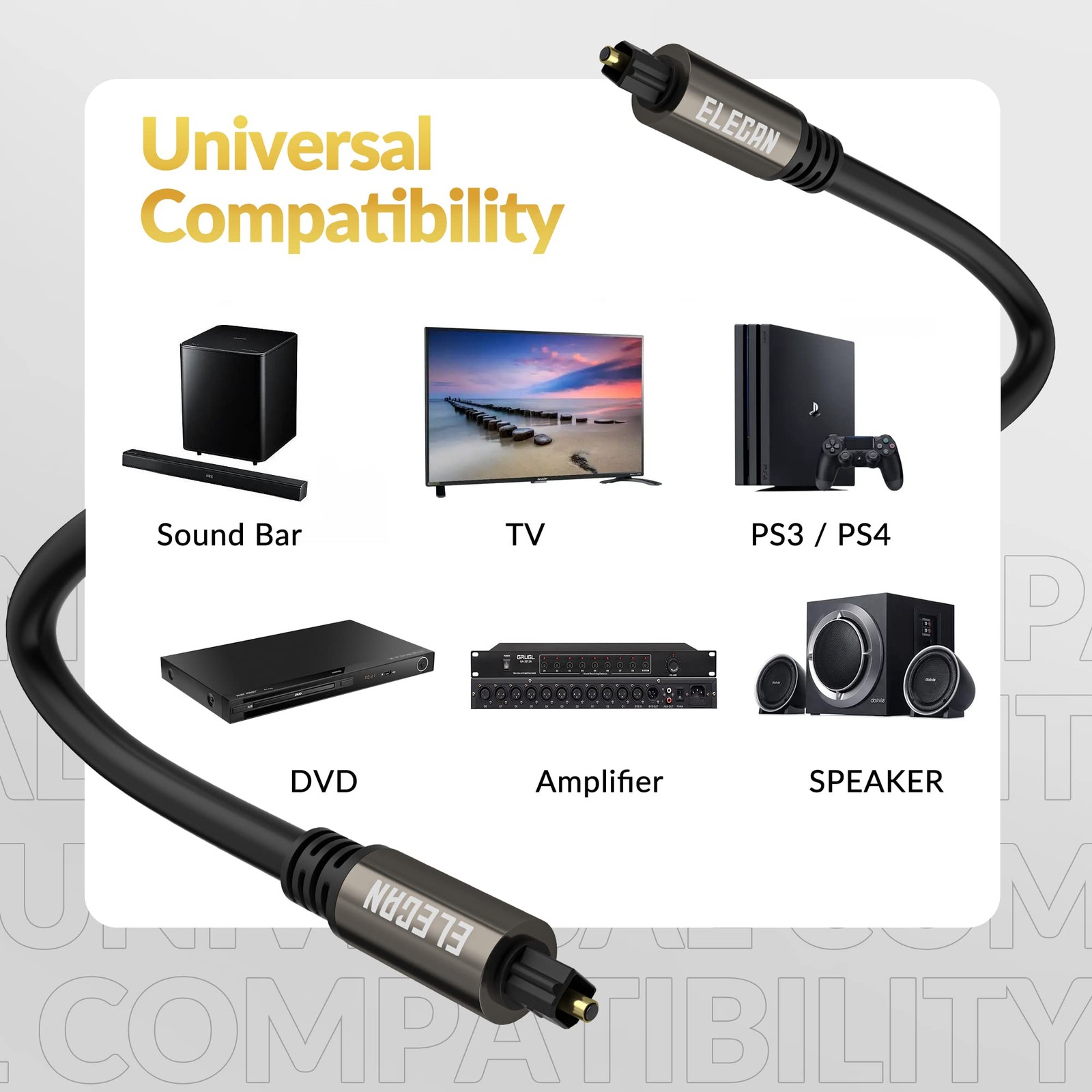 Optical Audio Cable 30 Ft Digital Audio Toslink Cable Cord-Fiber Optic-Gold P…