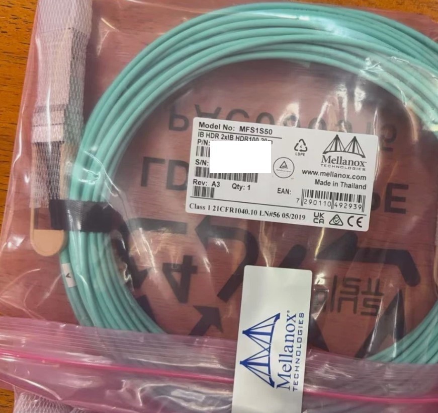 New MELLANOX MFS1S50-H030V Active Optical Cable, 200Gbps to 2x100Gbps – Sealed