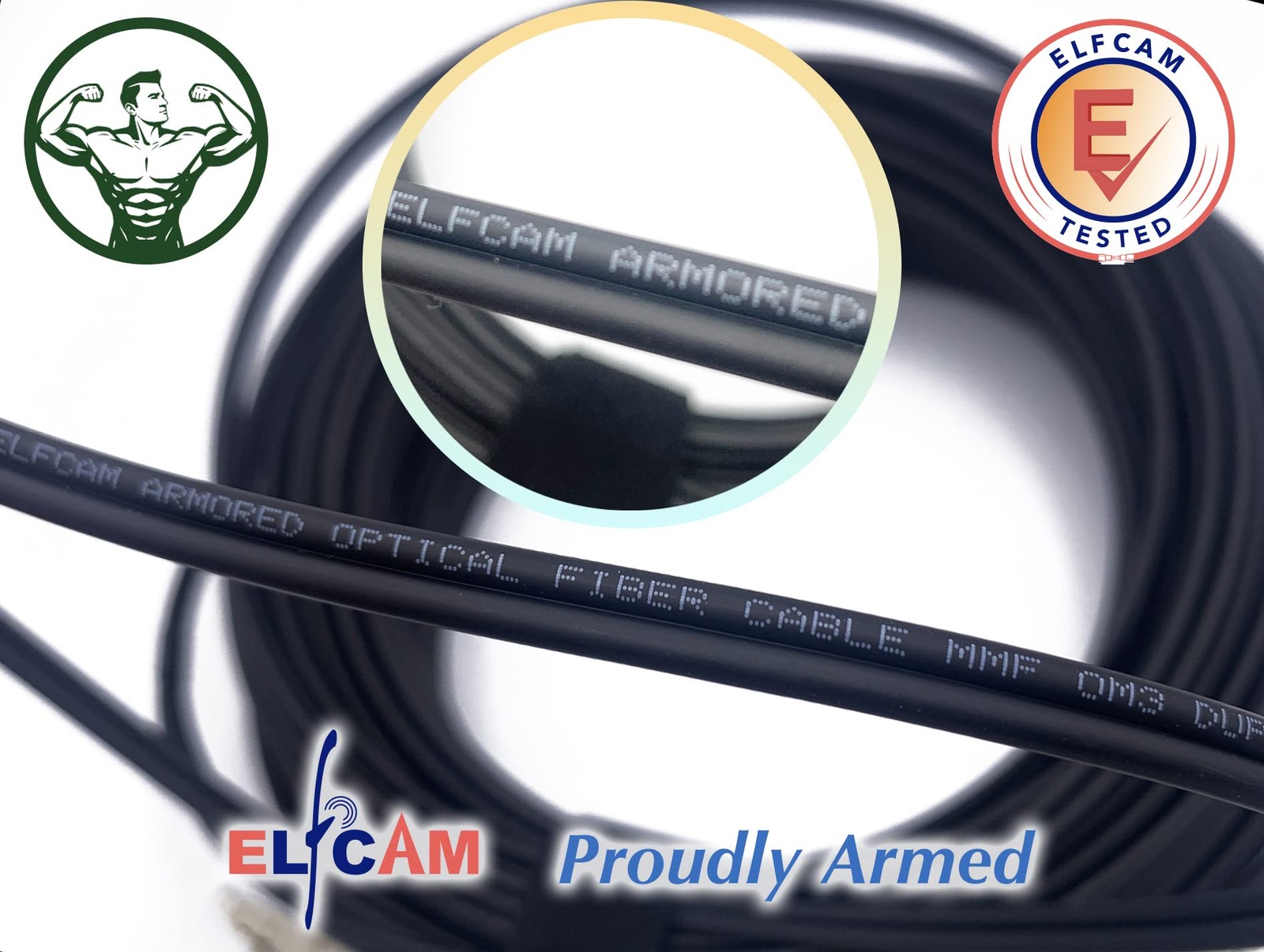 Elfcam 40m Armored Fiber Optic Cable LC/UPC to LC/UPC OS2 Singlemode Duplex