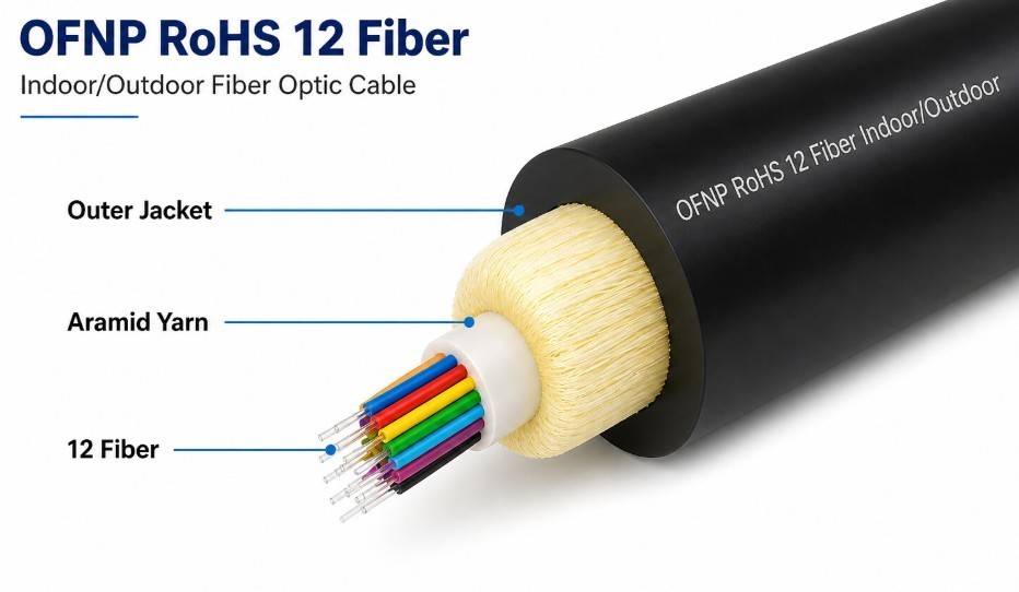 12 Fiber Indoor/Outdoor SMF-28 Corning Glass Fiber Optic Cable Riser Lot