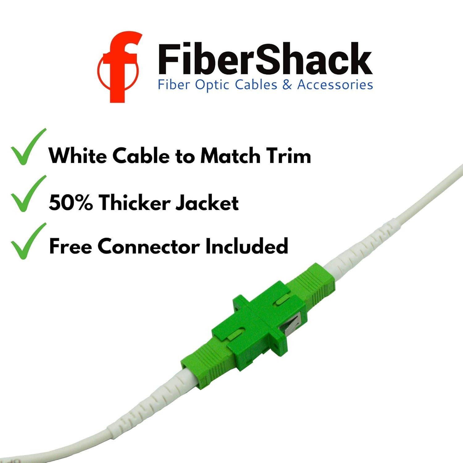 – 3M / 10ft Fiber Optic Internet Cable & Connector – SC/APC to SC/APC – White –