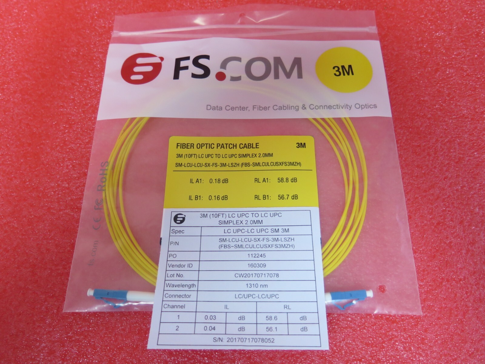 3M LC UPC to LC UPC Simplex 2.0mm Fiber Optic Patch Cable