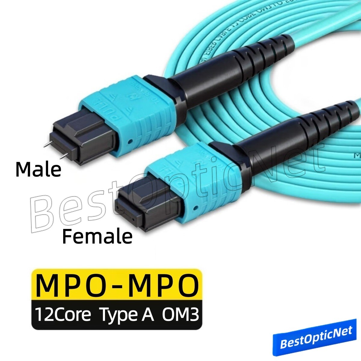 1-50m MPO Male to MPO Female 12 Core OM3 Fiber Optical Patch Cord Cable MTP Lot