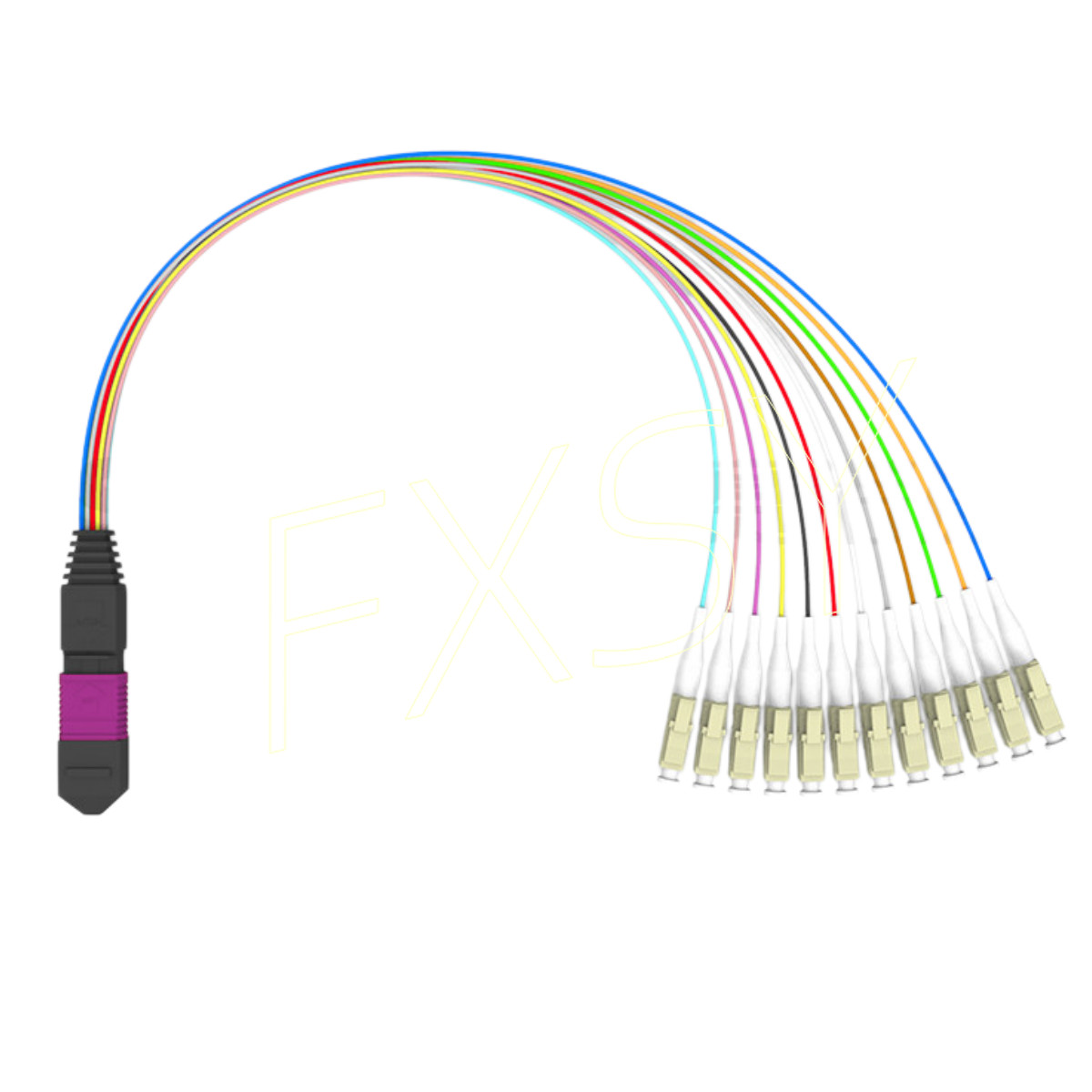 MPO to LC OM4 12 Core Breakout Fan Fiber Optic Patch Cord Cable For MTP Cassette