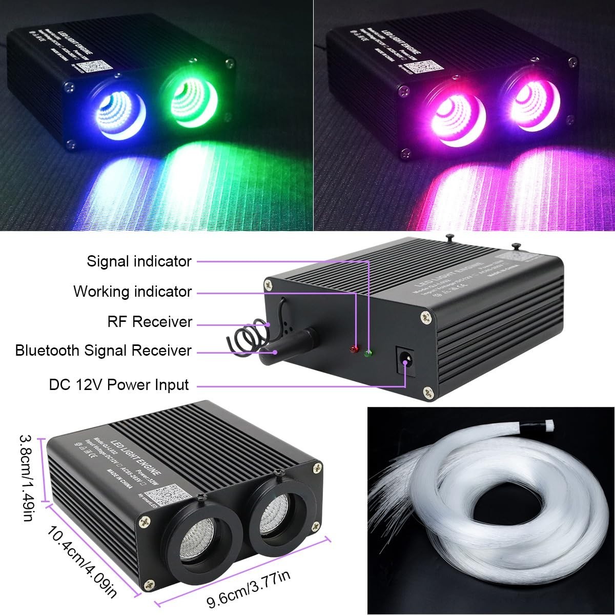 Dual Color 32W Fiber Optic Starlight Kit – 600pcs 0.03in 9.8ft Strands, Sound-Ac