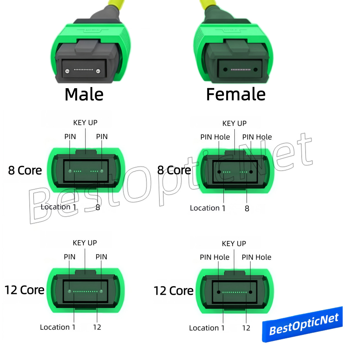 1~20M MPO to MPO Optic Fiber Patch Cord Cable Single mode SM 8/12 core Type A/B