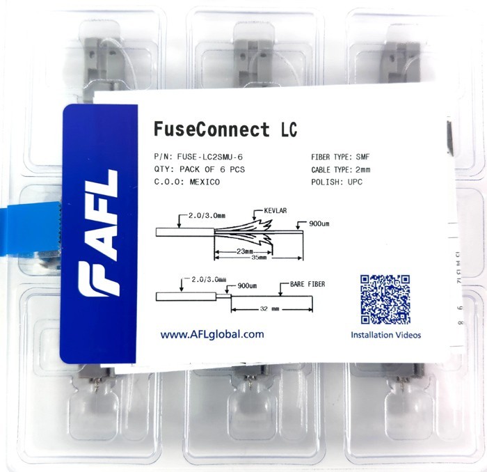 AFL FUSEConnect LC/UPC SM Connector – 2mm Blue (6 pack)