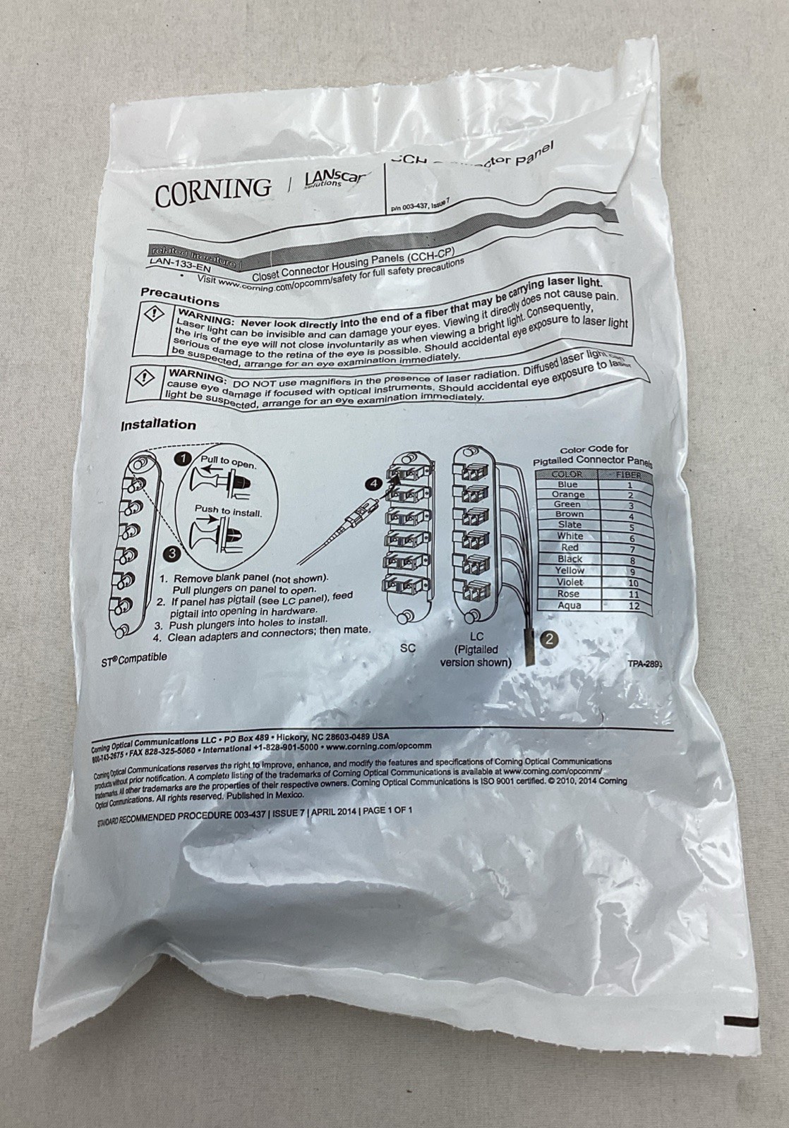 NEW (20 pcs) Corning CCH-CP24-A9 Fiber Optic Adapter Panel 12 LC Duplex – NIP