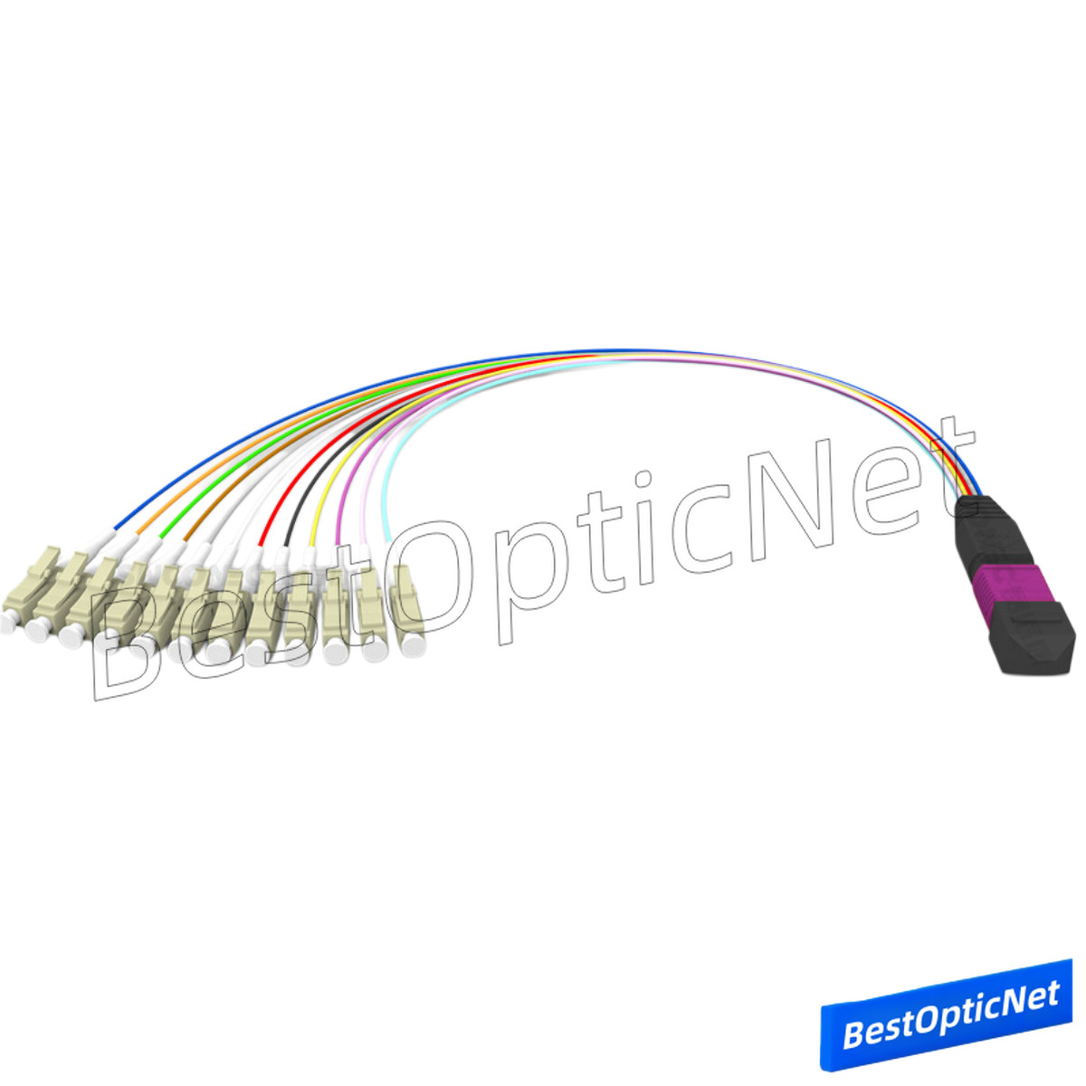 MPO Male to 12 LC OM4 12 Core Branch Fiber Optical Patch Cord Cable MTP Cassette
