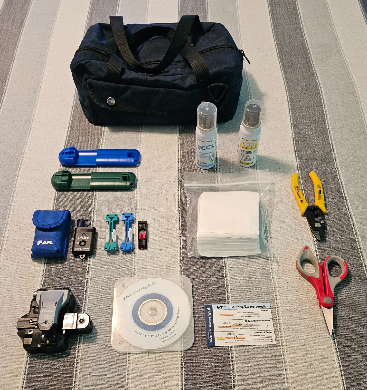 CS001201 AFL FAST fiber connector tool kit with fujikura CT-08 cleaver
