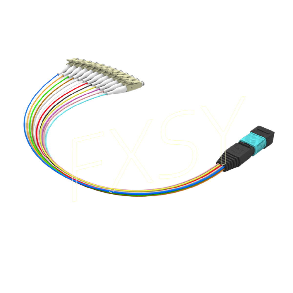 MPO to LC OM4 Aqua 12Core Breakout Fan Fiber Optic Patch Cord Cable For Cassette