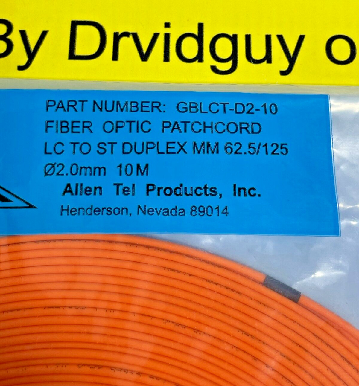 *Allen Tel Products GBLCT-D2-10 Fiber Optic Patchcord; LC to ST Duplex; 10M