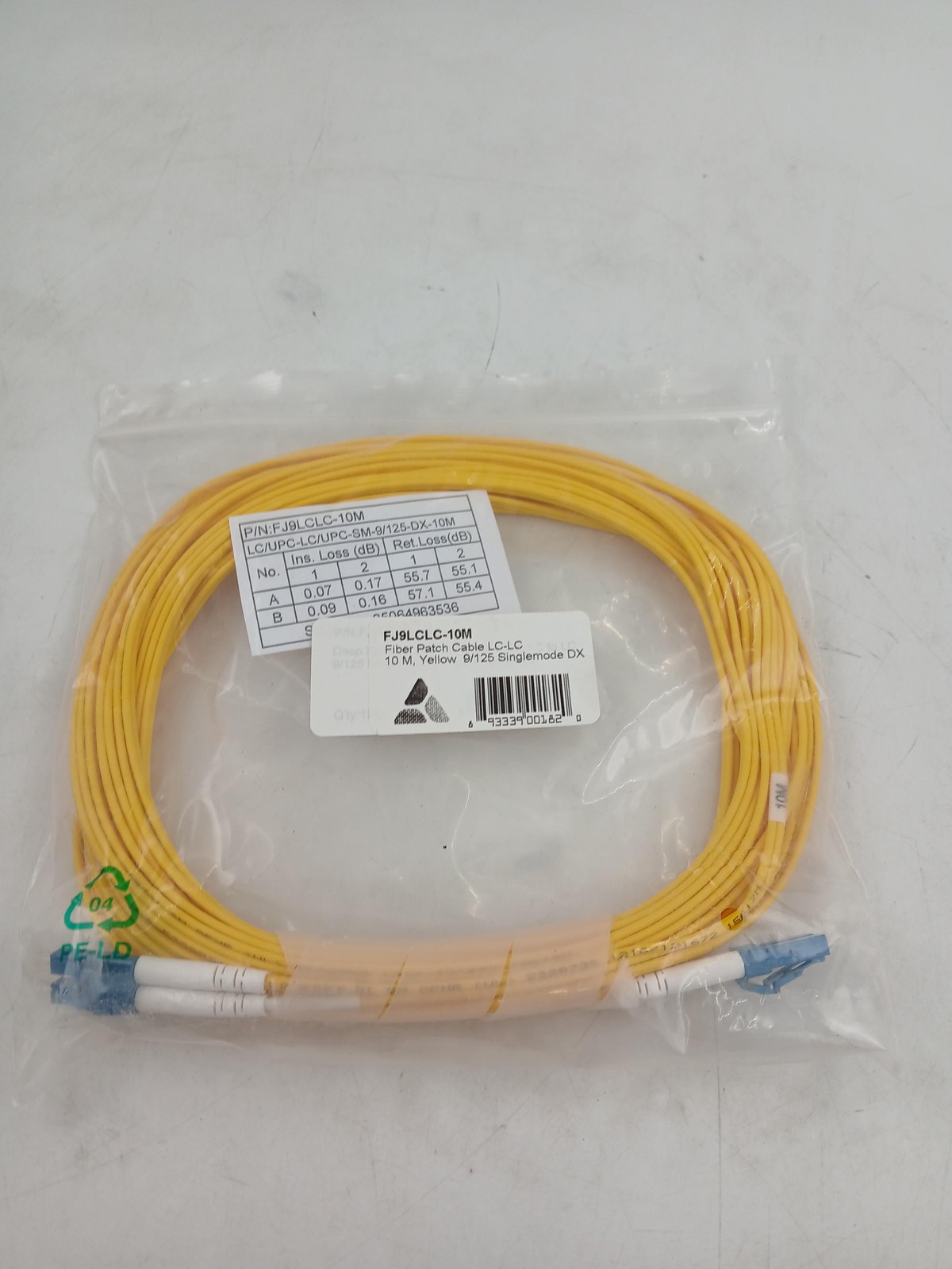 Optical Fiber Patch Cable LC-LC 10M 9/125 Singlemode DX Yellow FJ9LCLC-10M New