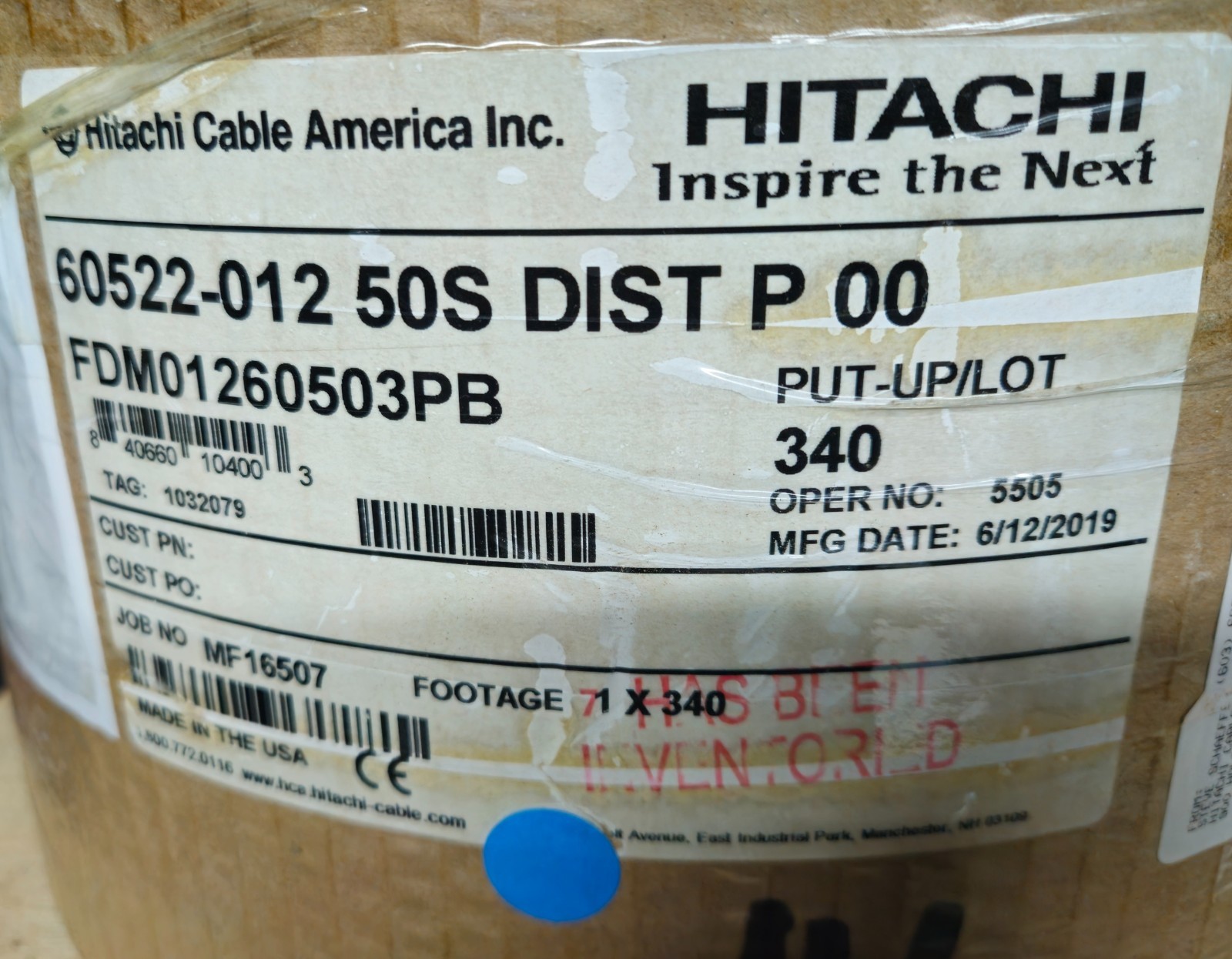 Hitachi 60522-12 Fiber Optic Cable 12 Fiber Single-Unit Plenum 50 UM OM3, 335 Ft