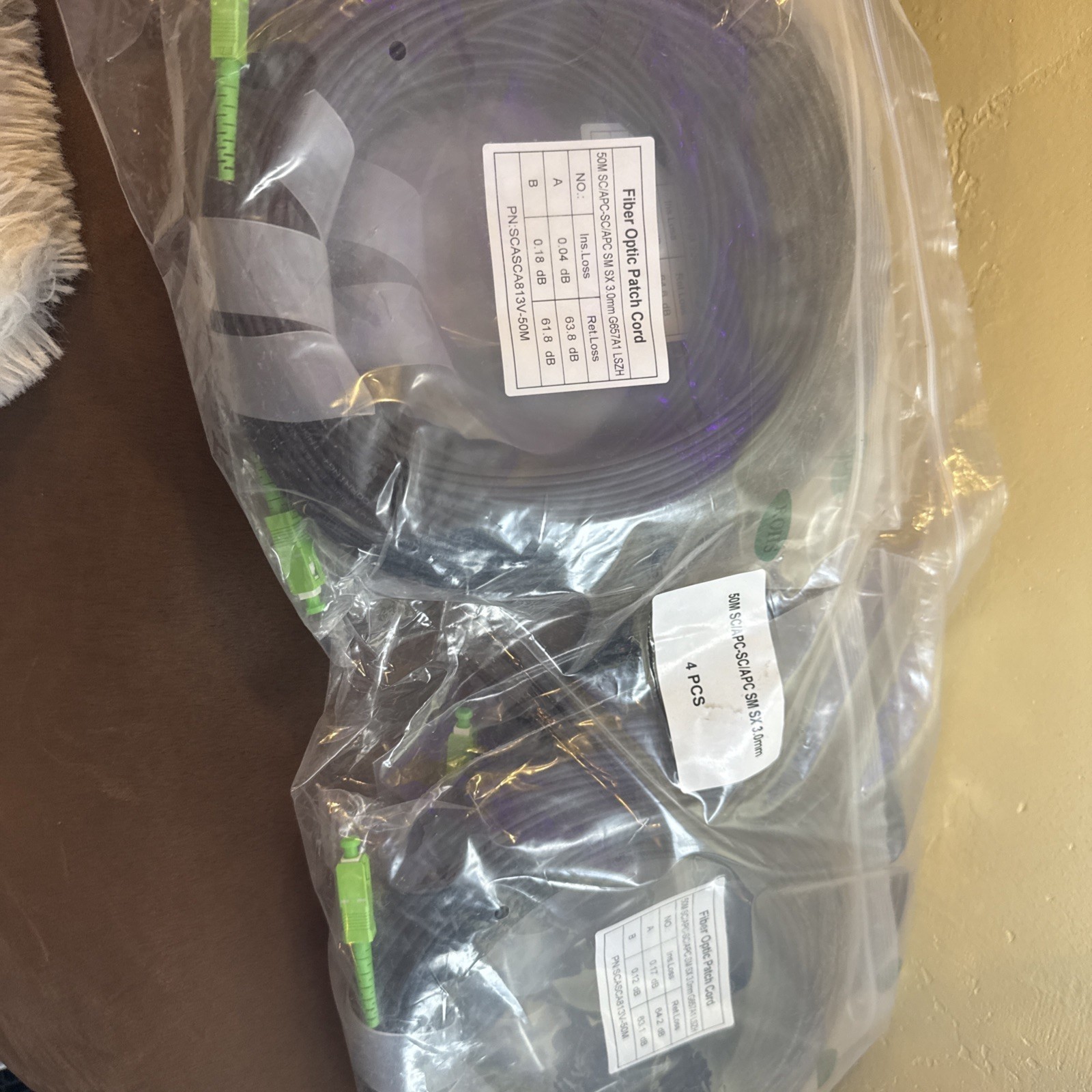 Lot Of 12 cables -(8) – 40 Meter Sm 3mm Corning Sc-apc/sc-apc + (4) 50m