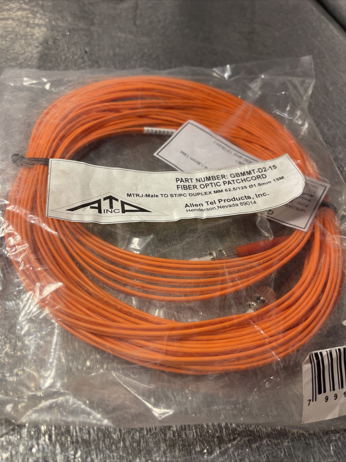 ALLEN TEL PRODUCTS GBMMT-D2-15 FIBER OPTIC PATCH CORD