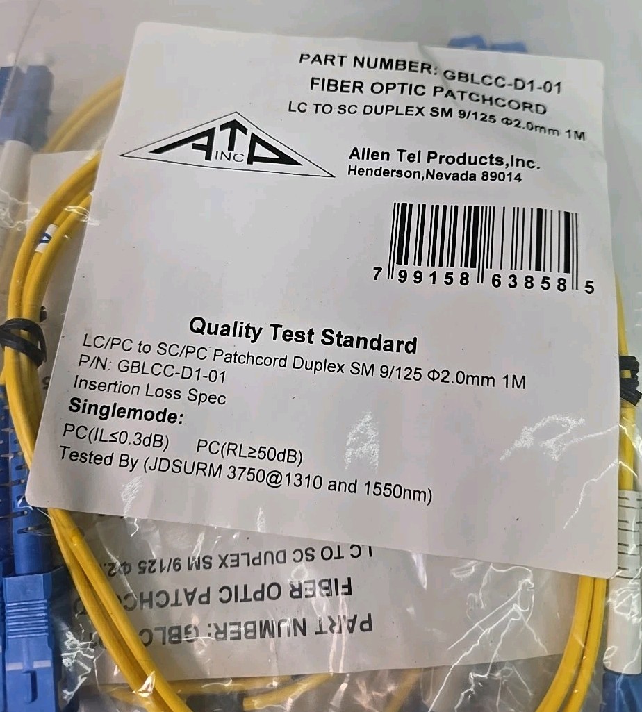 Lot of 15 – Allen Tel ATP GBLCC-D1-01 Fiber Optic Patchcord