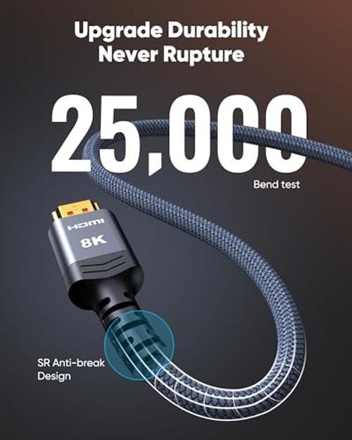 8K Fiber Optic HDMI Cable 65FT – Unidirectional 2.1 48Gbps – Grey – 65FT