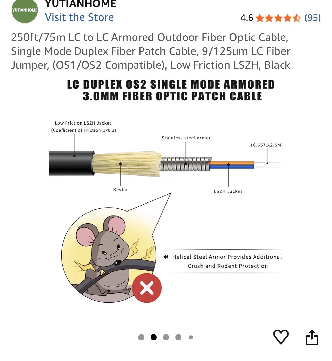 Yutianhome 250ft/75m LC to LC Armored Outdoor Fiber Optic Cable,