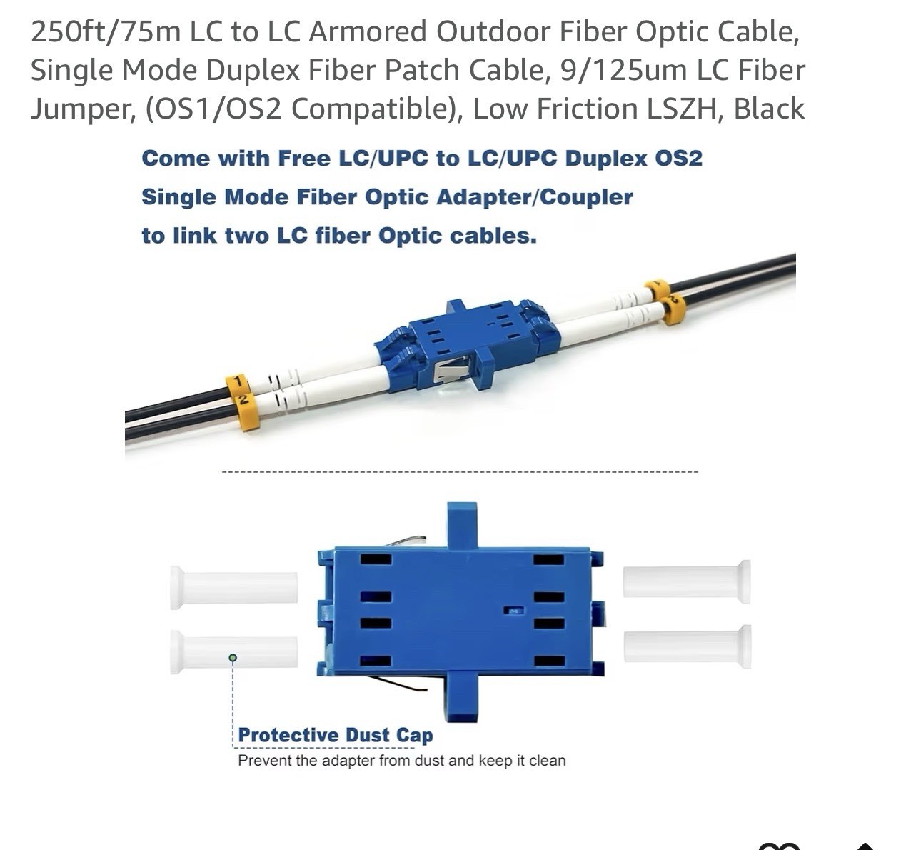 Yutianhome 250ft/75m LC to LC Armored Outdoor Fiber Optic Cable,