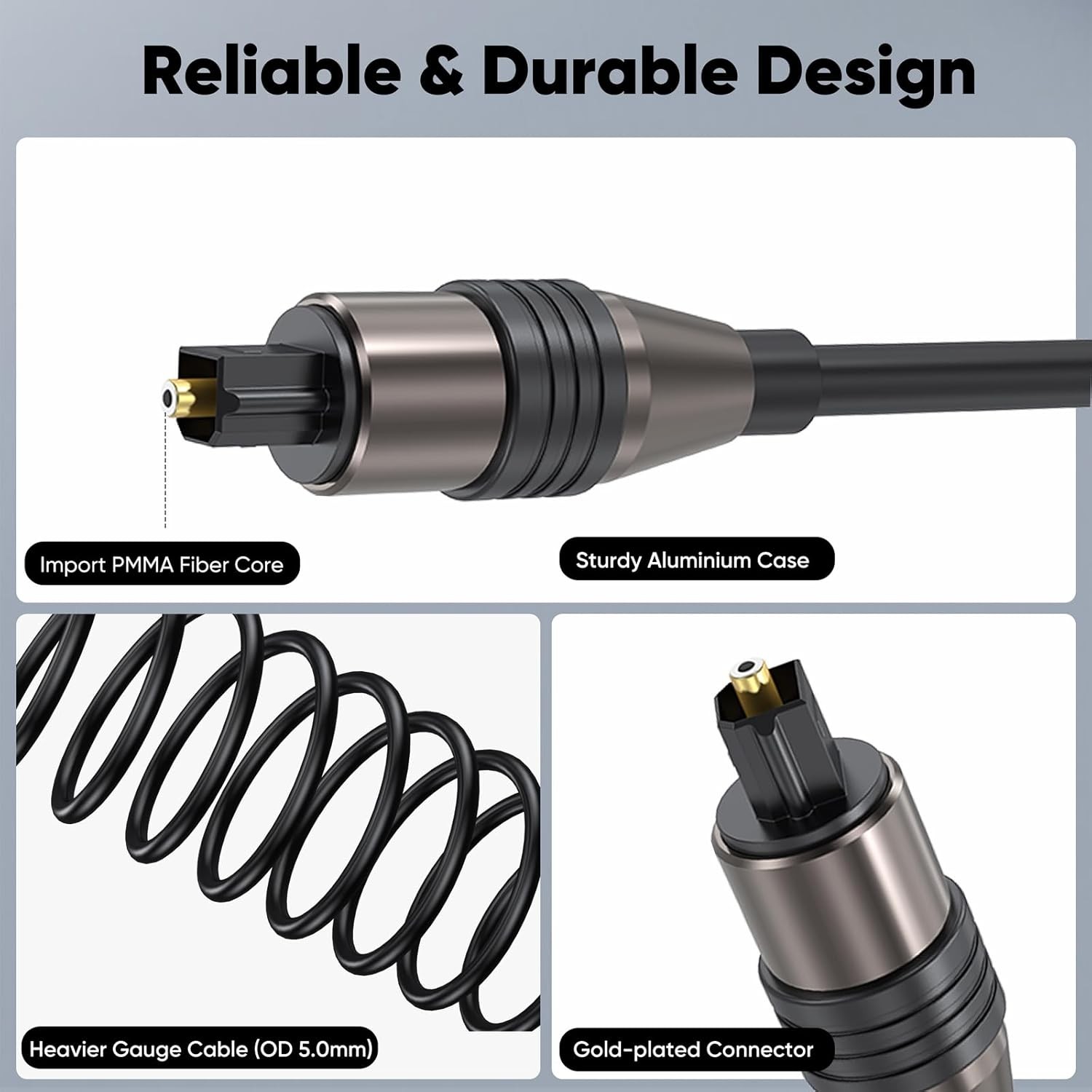 10ft Optical Audio Cable – Toslink SPDIF Fiber Optic Cord for TV & Soundbar