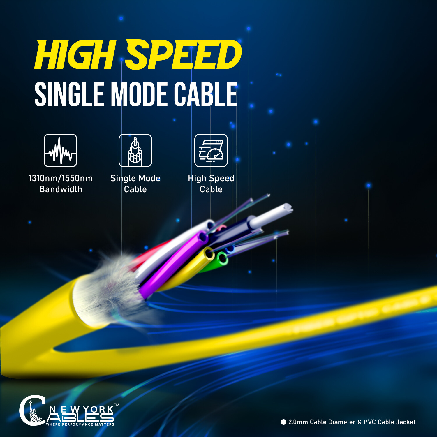 OS2 LC to LC Fiber Optic Patch Cable Single Mode Duplex Yellow 9/125 SMF 1M-15M