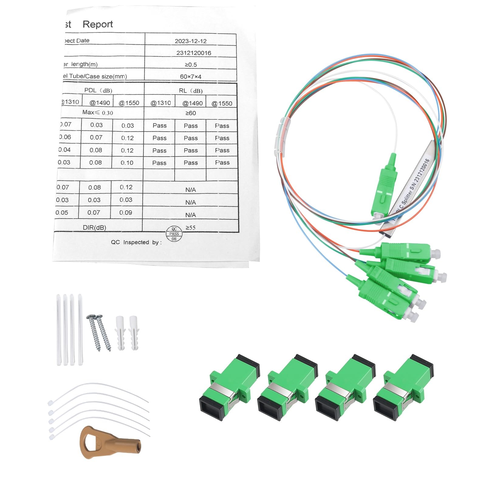 4 Core Fiber Optical Terminal Box, 1pc 1 to 4 SC/APC PLC Splitter, Adapters
