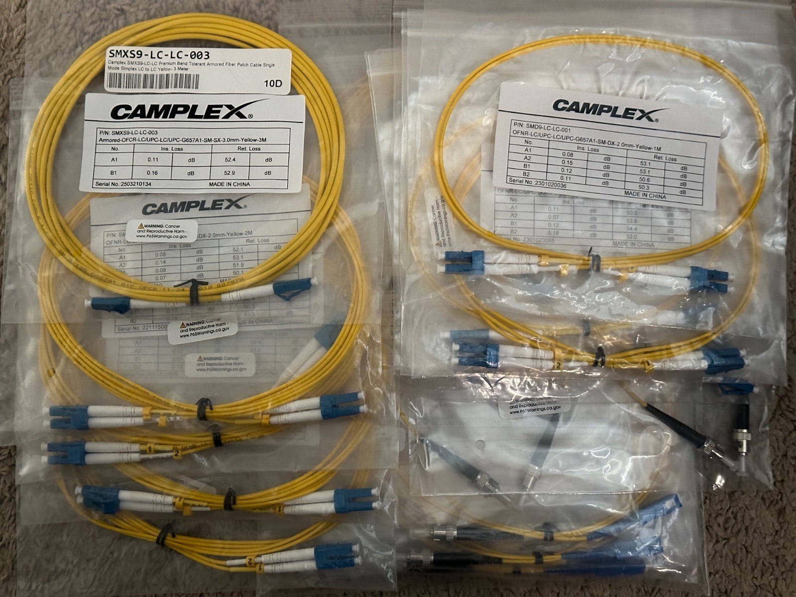 NEW Camplex Premium Bend Fiber patch cable LC/ST/SC, Single Mode OS2 9/125µm