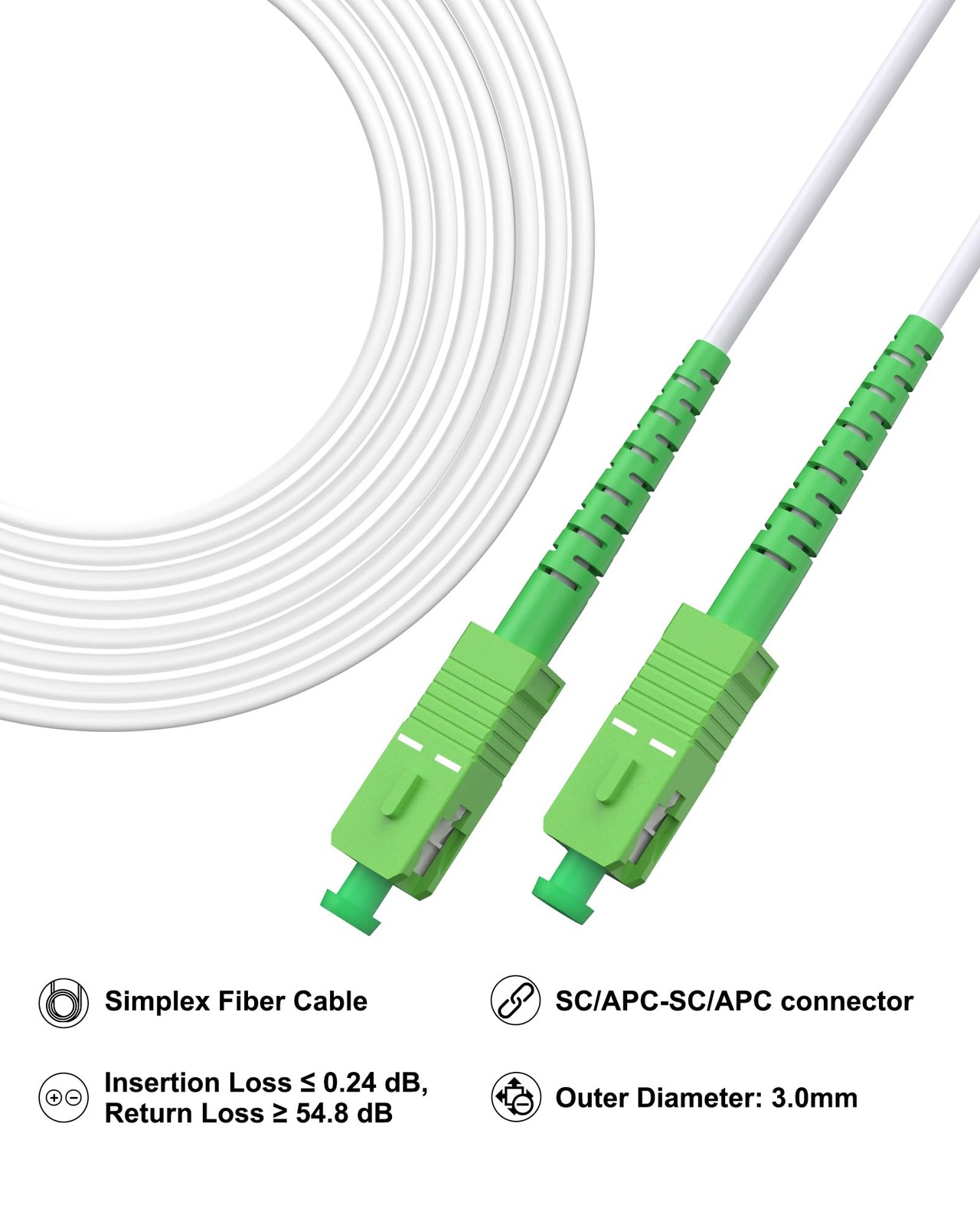 5 Pack Armored White Fiber Optic Internet Cable 2M 6FT SC/APC Single Mode