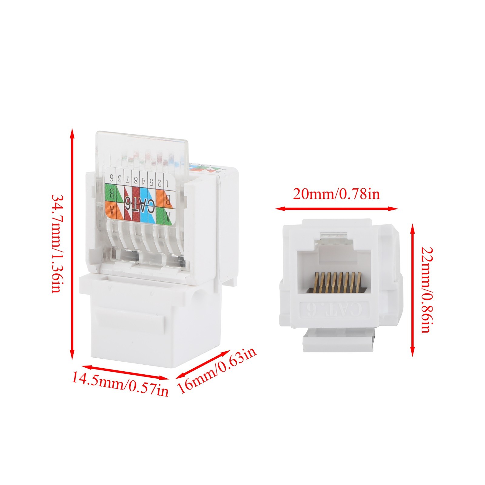 10/20PCS RJ45 Cat6 Keystone Jack Coupler Adapter Network Connectors White/Black