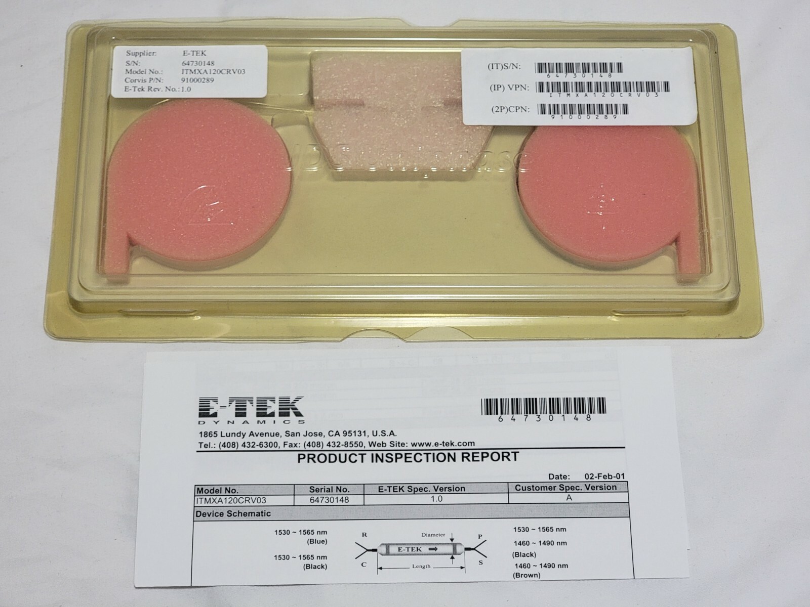 E-TEK Dynamics Model ITMXA120CRV03 WDM Isolator Unit jds uniphase etek
