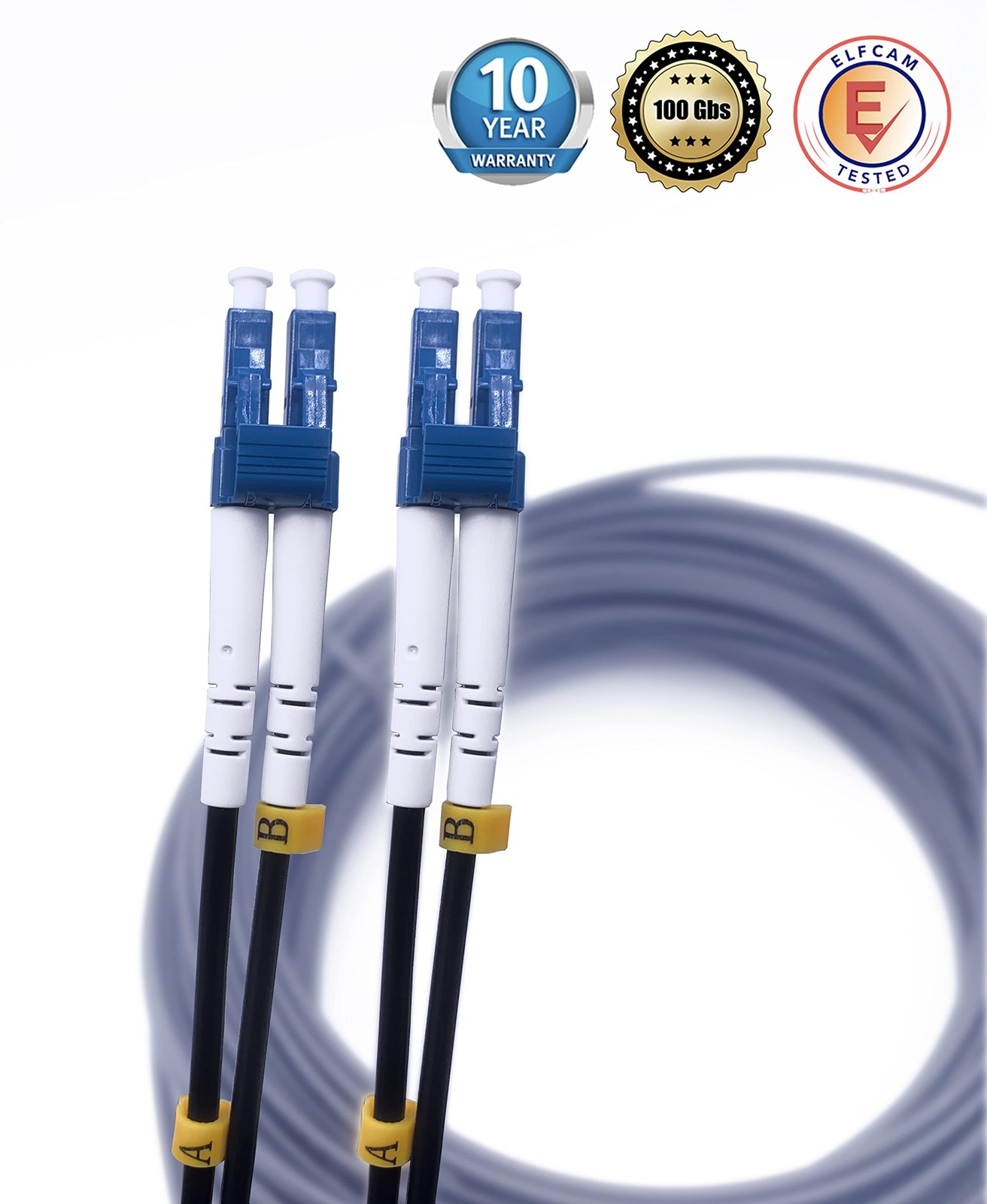 Elfcam 40m Armored Fiber Optic Cable LC/UPC to LC/UPC OS2 Singlemode Duplex