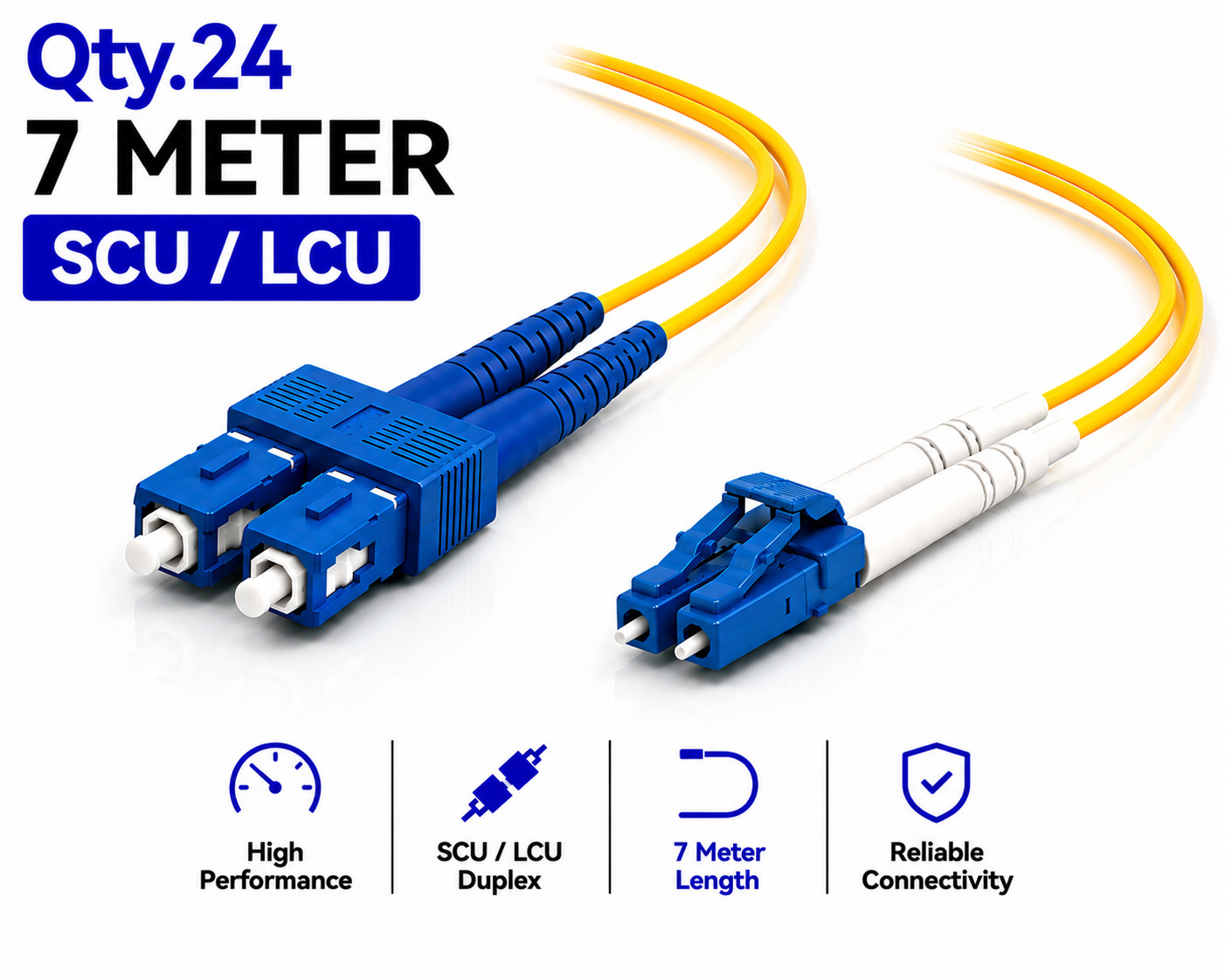 (24) 7 Meter SC/UPC – LC/UPC Duplex Fiber Patch Jumper OS2 SMF Singlemode Cable