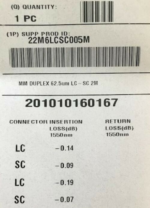 Fiber jumper patch cord Qty 10 5M, LC-SC Multimode OM4  Duplex, 50/125.  