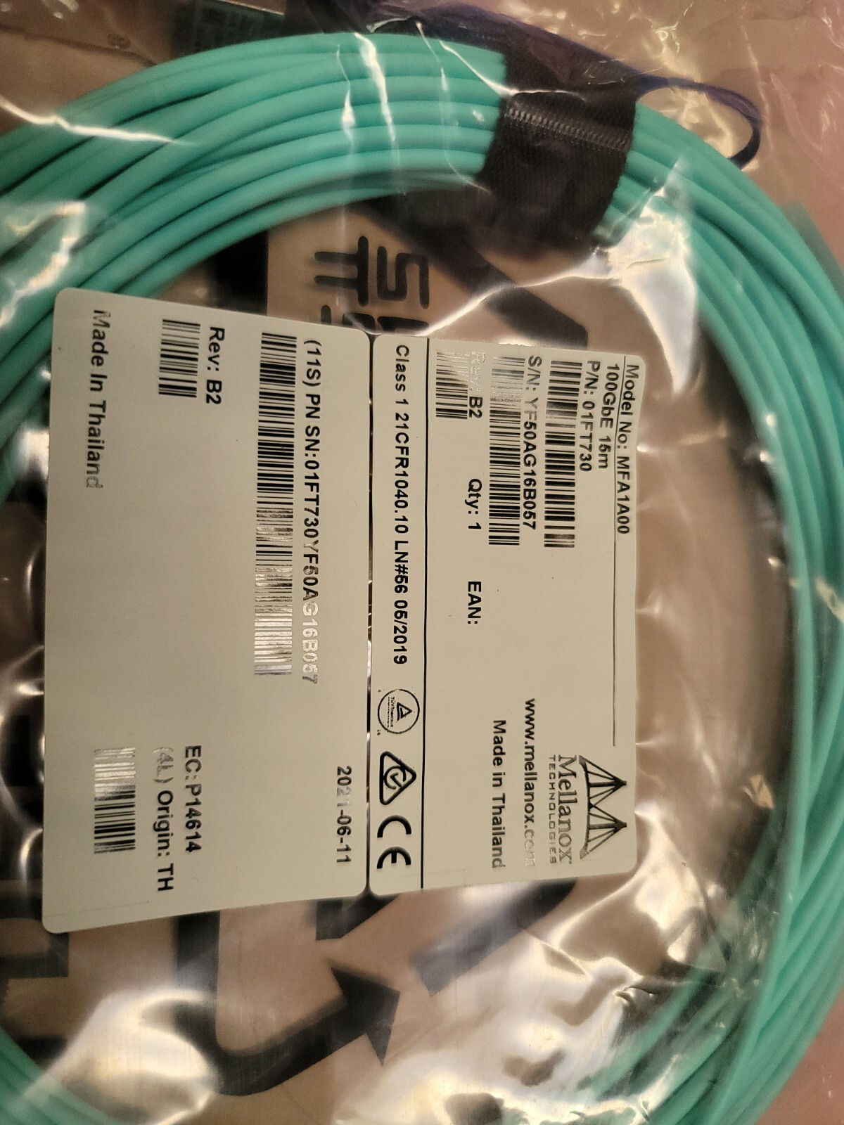 MFA1A00 01FT730 Mellanox AOC Cable IB EDR up to 100Gb/s QSFP 15M